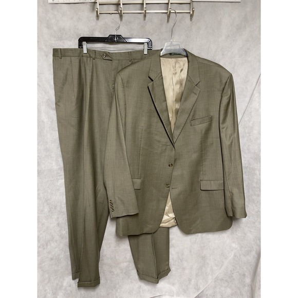 Ralph Lauren Suit Men 50XL Green Beige Academia Career Wool Pants 45X36.5 Luxury - Picture 1 of 16